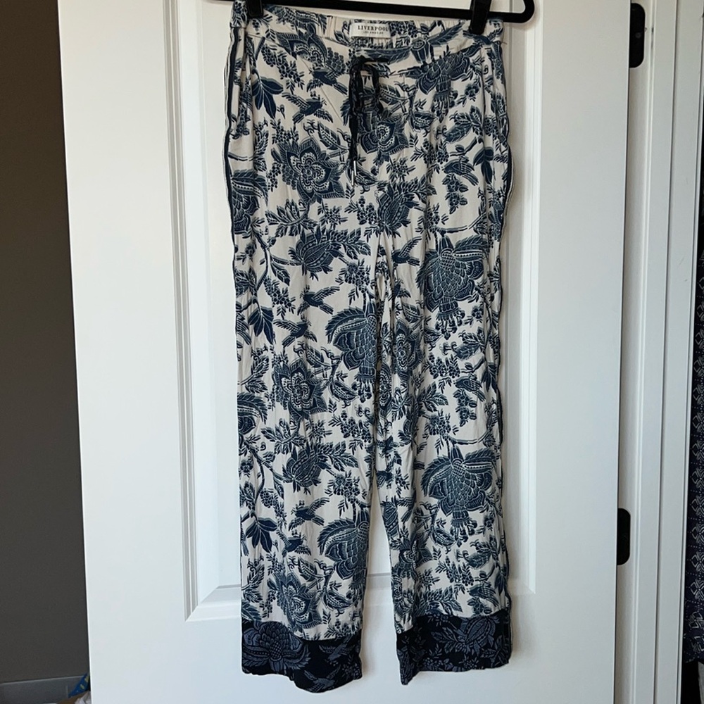 Liverpool Los Angeles Draw String Wide Leg Pull On Mid-Rise Pant M